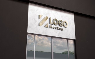 Golden Logo Mockup 3D Sign Store Building product mockup