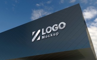 Golden Logo Mockup Elegant 3D Sign Black Building façade product mockup