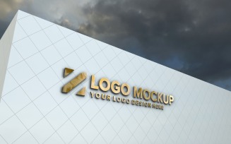 Golden Logo Mockup Elegant 3D Sign Building façade product mockup