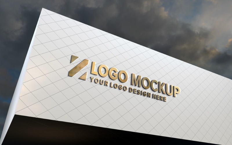 Golden Logo Mockup Elegant 3D Sign White Building façade product mockup Product Mockup