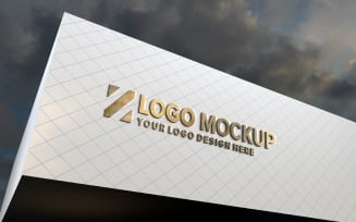 Golden Logo Mockup Elegant 3D Sign White Building façade product mockup