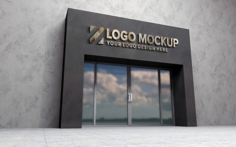 Golden Steel Logo Mockup Store Sign façade Building product mockup Product Mockup