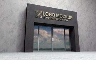 Golden Steel Logo Mockup Store Sign façade Building product mockup