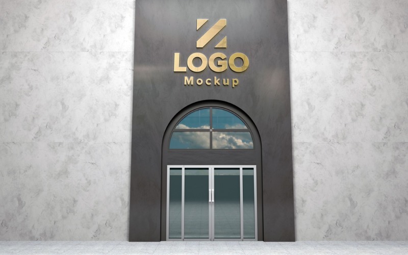 Golden Steel Logo Mockup Store Sign façade product mockup Product Mockup