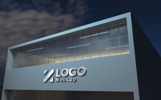 Steel Logo Mockup 3D Sign façade Elegant Building product mockup