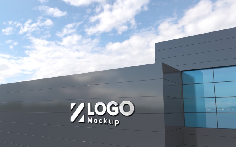 Steel Logo Mockup 3D Sign Gray Building façade product mockup Product Mockup