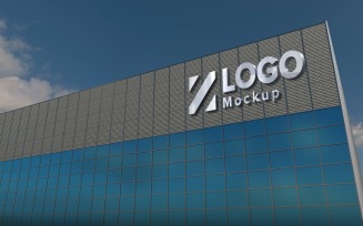 Steel Logo Mockup 3D Sign On Building façade product mockup