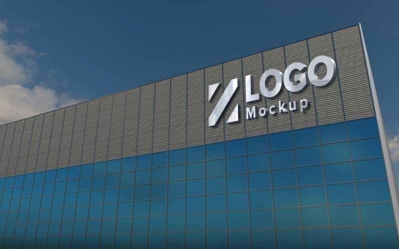 Steel Logo Mockup 3D Sign On Building façade product mockup Product Mockup