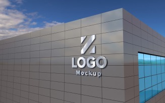 Steel Logo Mockup Elegant 3D Sign Gray Building façade product mockup