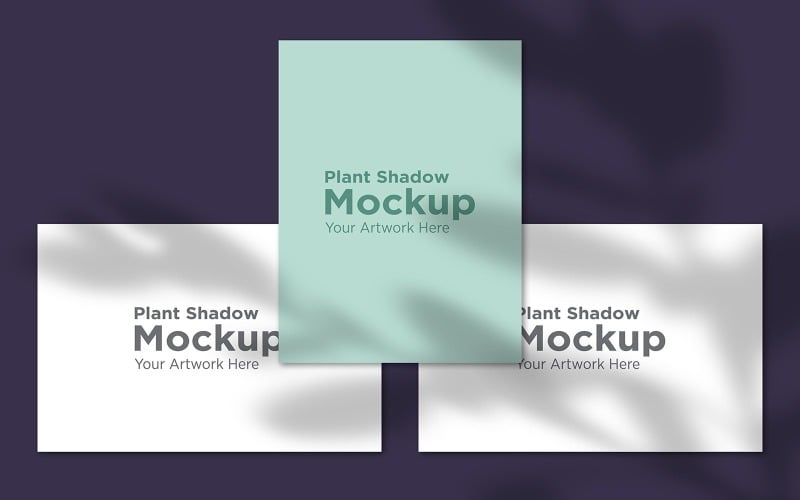 Three Empty Frame Mockup with leaves Shadow Purple Color Background product mockup Product Mockup