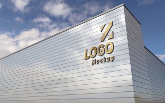 Golden Logo Mockup 3D Sign Elegant white Building façade product mockup