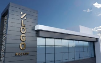 Golden Logo Mockup 3D Sign Gray Building façade product mockup