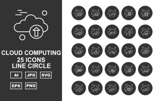 25 Premium Cloud Computing Line Circle Icon Set