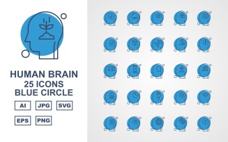 25 Premium Human Brain Blue Circle Icon Set