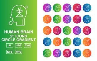 25 Premium Human Brain Circle Gradient Icon Set