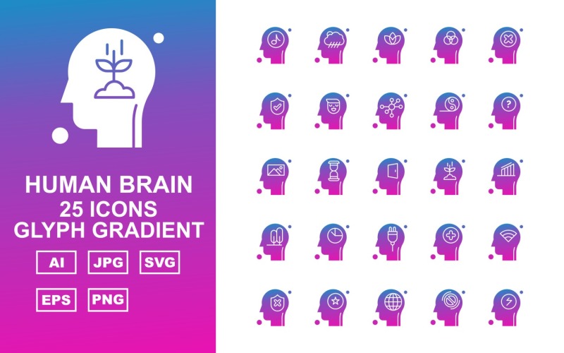 25 Premium Human Brain Glyph Gradient Icon Set
