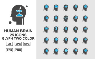25 Premium Human Brain Glyph Two Color Icon Set