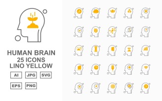25 Premium Human Brain Lino Yellow Icon Set