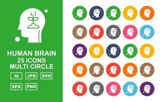 25 Premium Human Brain Multi Circle Icon Set