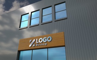 Steel Logo 3D Mockup Store Sign Elegant gray Building façade product mockup