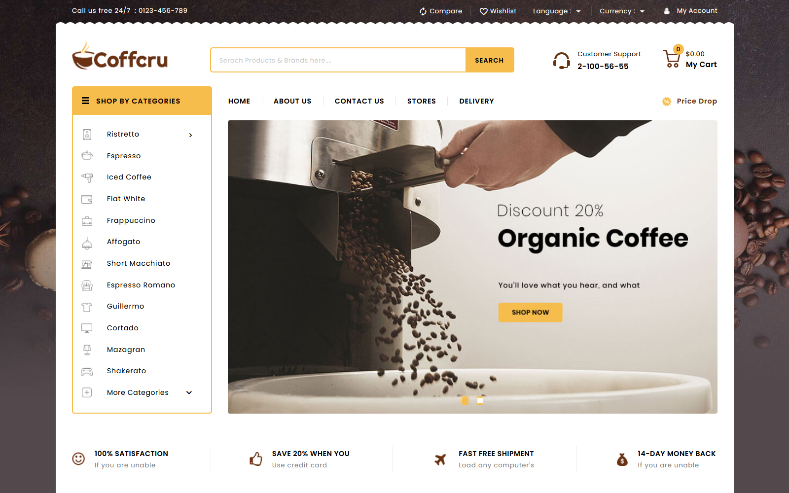 "Coffcru - Coffee and Drinks Store" thème PrestaShop adaptatif #149431