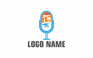 Podcast beach line Logo Template