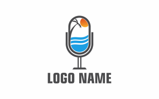 Podcast line Beach Logo Template