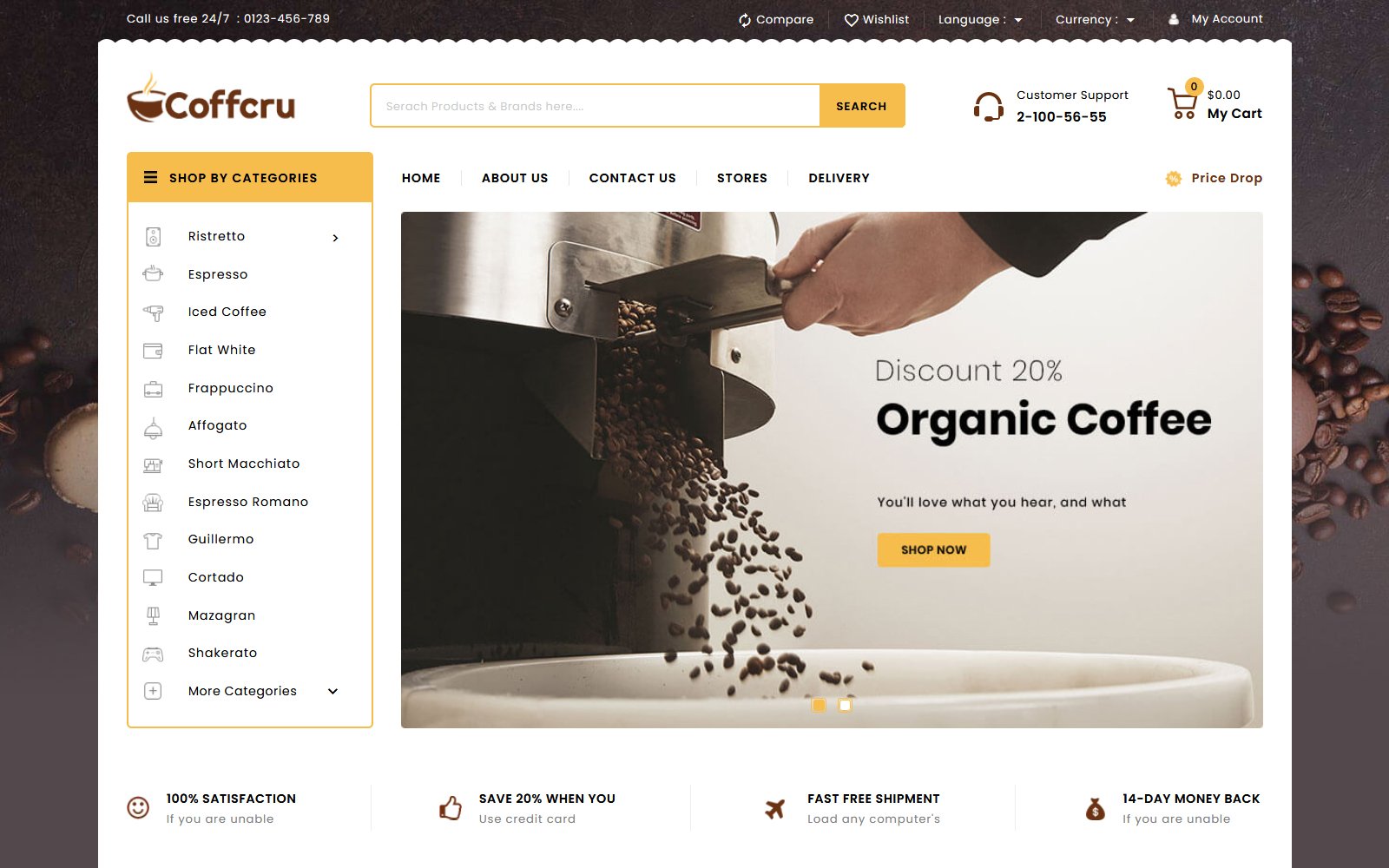 Responsive Coffcru - Coffee and Drinks Store Prestashop #149431