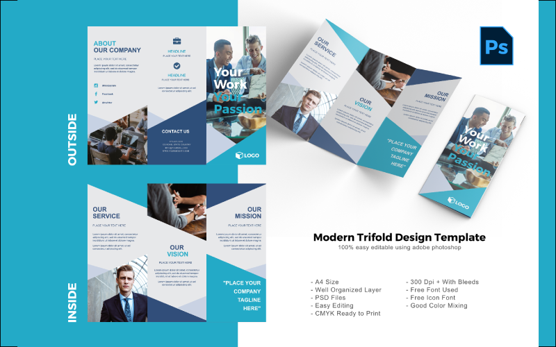 Business Trifold Brochure Photoshop PSD Template