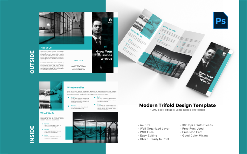 Minimal Trifold Brochure PSD Template