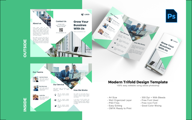 Business Marketing Trifold Brochure PSD Template