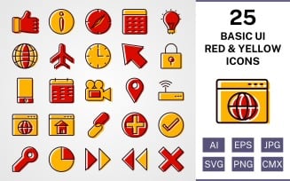 25 Basic ui Filled Red And Yellow Icon Set