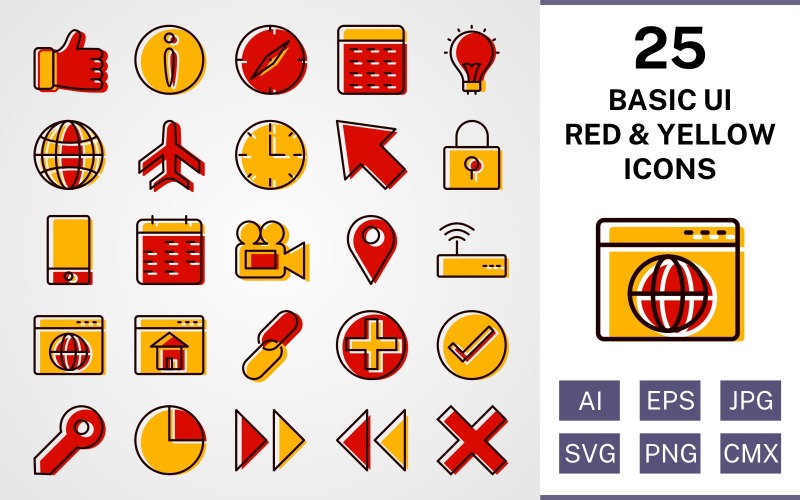 25 Basic ui Filled Red And Yellow Icon Set