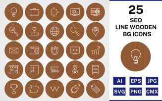 25 SEO Line Wooden BG Icon Set