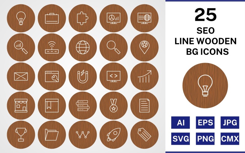 25 SEO Line Wooden BG Icon Set