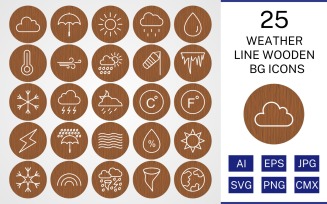 25 Weather Line Wooden BG Icon Set
