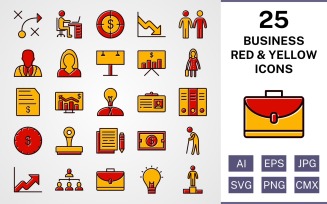 25 Business Filled Red And Yellow Icon Set