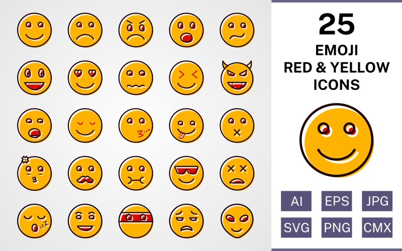 25 Emoji Filled Red And Yellow Icon Set