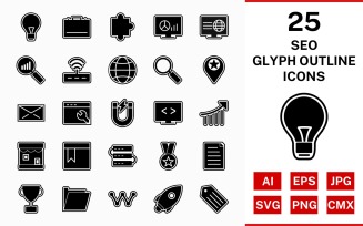 25 Seo Glyph Outline Icon Set