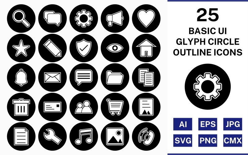 25 Basic ui Glyph Outline Square Corner Icon Set