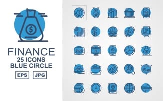 25 Premium Finance Blue Circle Pack Icon Set