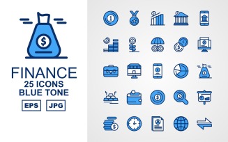 25 Premium Finance Blue Tone Pack Icon Set