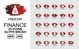 25 Premium Finance Glyph Brush Pack Icon Set