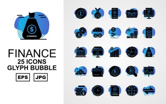 25 Premium Finance Glyph Bubble Pack Icon Set