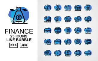 25 Premium Finance Line Bubble Pack Icon Set