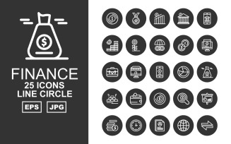 25 Premium Finance Line Circle Pack Icon Set