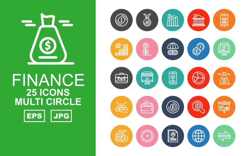 25 Premium Finance Multi Circle Pack Icon Set