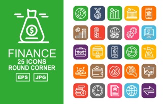 25 Premium Finance Round Corner Pack Icon Set