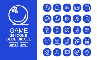 25 Premium Game Blue Circle Pack Icon Set