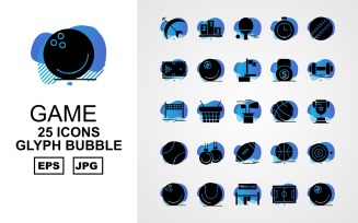 25 Premium Game Glyph Bubble Pack Icon Set